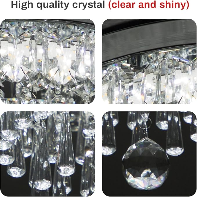 CLAIRDAI 18.5" Modern Crystal Chandelier, Round Flush Mount Ceiling Light Fixture, LED Crystal Ceiling Light, 6500K Cool White Ceiling Light for Living Room, Bedroom, Dining Room