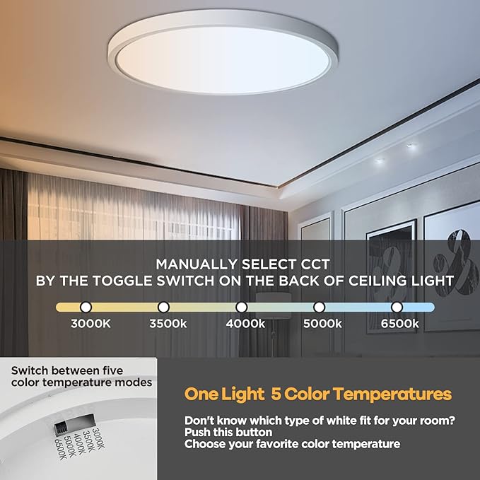 TALOYA Dimmable Flush Mount Ceiling Light,10Inch,20W,5 CCT,LED Ceiling Light Fixture for Bedroom,Kitchen,Living Room,White
