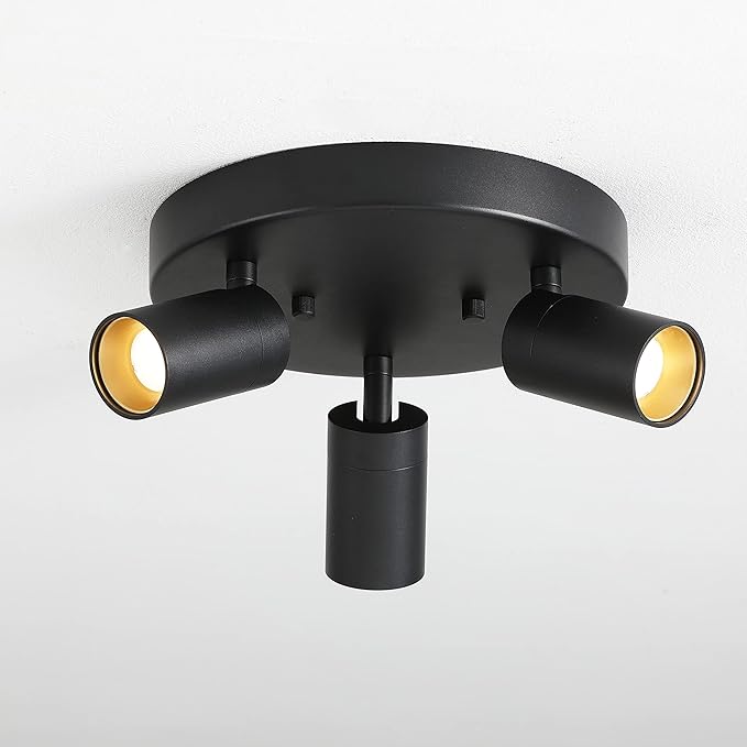 Shura - Round 3-Light Black Integrated LED Ceiling Light w/ Rotatable Heads, Adjustable Flush Mount Ceiling Light, 3000K, 1365 Lumens