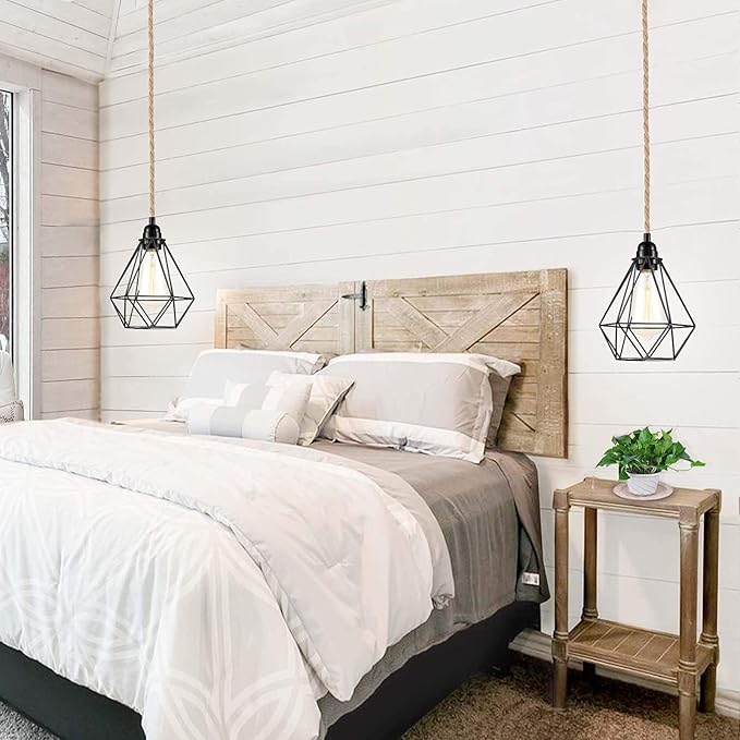 Industrial 15ft Pendant Light Cord - Hanging Light Kit with Switch Plug, Plug-in Pendant Light Cord Rope Pendant Lights Socket Set E26 E27 for Pendant Lamp Farmhouse Lamp Cable DIY Room Decor