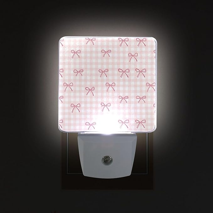 Wamika Pink Bow LED Sensor Night Light Set of 2 Ribbon Bowknot Coquette Table Desk Lamps with Adjustable Brightness Eye-Caring for Home Bedroom Office Parlour