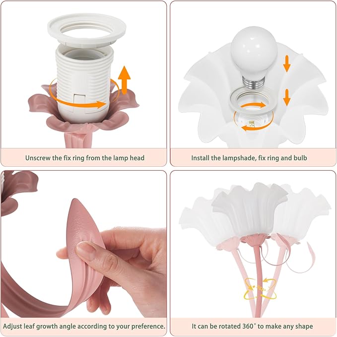 Flower Desk Lamp, LED Reading Light Flower Table Lamp, 3 Colors Flower Lamp for Girls Bedroom, Adjustable Flexible Nightstand Lamps, Bedside Table Lamp for Bedroom, Living Room, Home Decor (Pink)