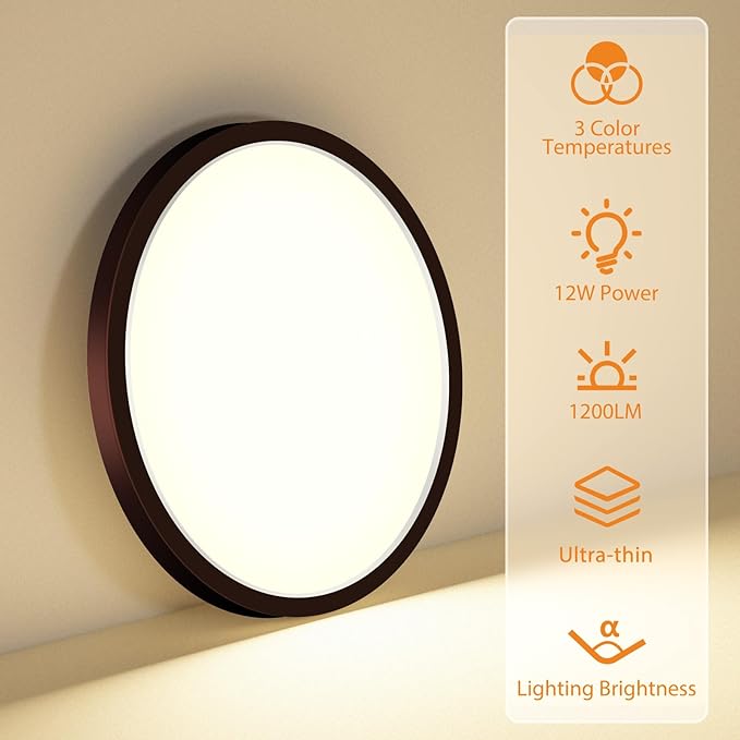 1PACK LED Flush Mount Ceiling Light Fixture, 3000K-4000K-6500K & 100W Equivalent Modern Kitchen Recessed Ceiling Lamp 12W 1200Lm 6.5 Inch Closet Round Surface for Bathroom Laundry-Oil-Rubbed Bronze