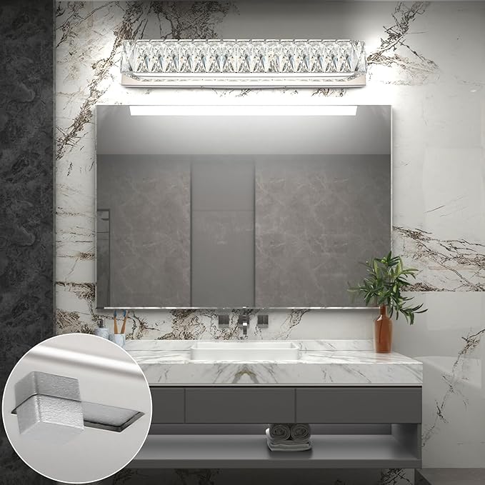 ZUZITO Crystal Vanity Lights for Bathroom 18W LED Bathroom Light Bar Modern Chrome Lighting Fixtures Over Mirror for Bath 22.8 inch