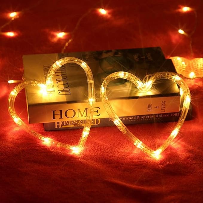 Efunly Valentines Day Decor Lights,138 LED 12-Heart-Shaped String Lights Waterproof,8 Modes Connetable 29V Plug in Curtain Lights for Kids Bedroom Wedding Party Valentines Day Decoration (Warm White)