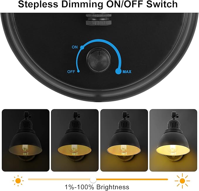 GOODATE Plug in Wall Sconces, Wall Sconce Lighting with Dimmable On Off Switch, Swing Arm Wall Lamp, Black Metal Industrial Wall Light Fixtures, Safety E26 Base, 6FT Plug in Cord