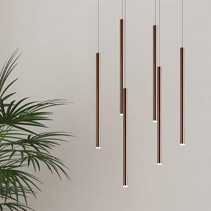 CANALIS 6 Mini Pendant Lighting Copper - LED Hanging Light Fixture for Kitchen Island, Bar, Foyer - Cluster Pendants - Dimmable, Adjustable Wire, Lamp Bulb Included