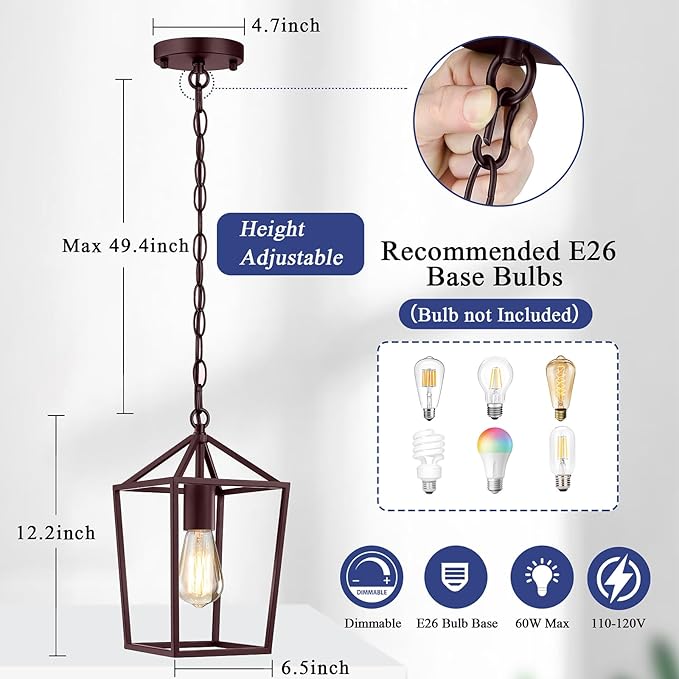 2-Pack Farmhouse Pendant Lights Kitchen Island, Pendant Light Fixtures Hanging Lamp for Dining Room, Modern Kitchen Pendant Lighting Over Island, Metal Cage Design, Brown