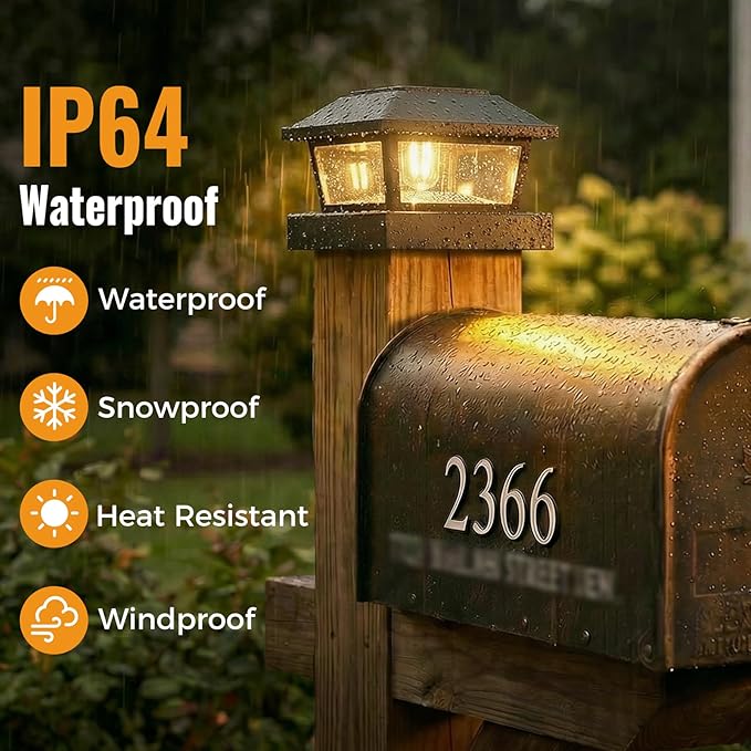 btfarm 4x4 Solar Post Cap Lights, 6 Pack Fence Deck Post Lights Outdoor Solar Powered Waterproof with Edison LED Bulb, Fits 4x4, 3.5x3.5 Wooden & Vinyl Posts for Porch Patio Yard(Warm White, Black)