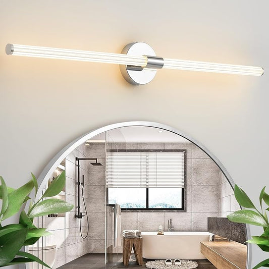 Bathroom Vanity Lights 39 inch Long Bathroom Light Fixtures Over Mirror Hardwired Dimmable LED 360° Full Lighting Vanity Light Bar Modern Wall Sconce Warm Light for Bedroom Living Room - Chrome