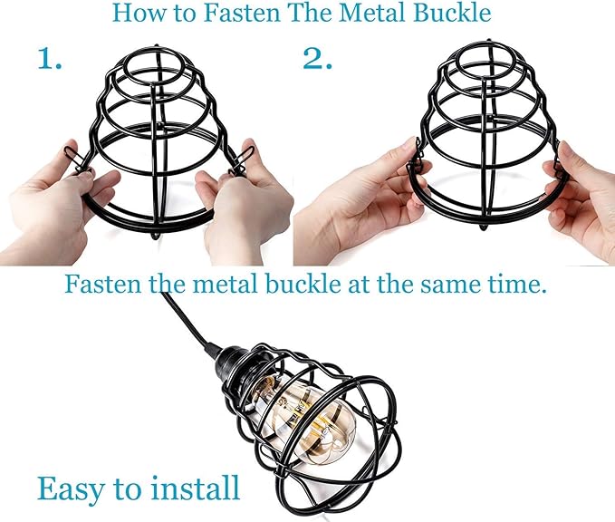 Asnxcju Industrial Plug in Pendant Light, Vintage Hanging Cage Pendant Light with Plug in Cord, Farmhouse E26 E27 Edison Pendant Lighting with On/Off Switch for Living Room Dining Room