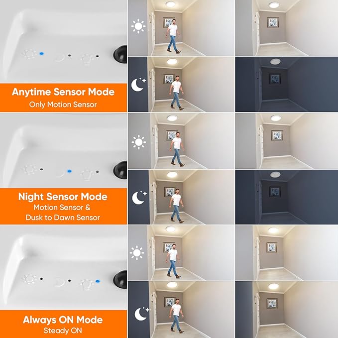 Rechargeable Motion Sensor Ceiling Lights with Remote, Battery Operated Ceiling Lights No Wiring, Wireless 3 Colors Dimmable Overhead Lamps for Closet Shower Shed Hallway, 4-Pack