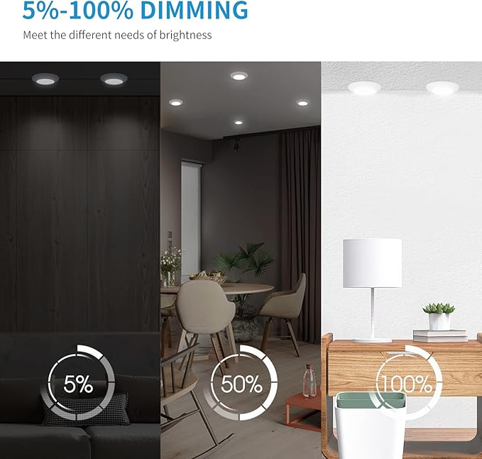 ECOELER 4 Inch LED Disk Light, Dimmable Flush Mount Ceiling Light, 10.5W 650Lm, 3000K Warm White, Aluminum Baffle Trim, Wet Location, ETL&Energy Star, 4Pack