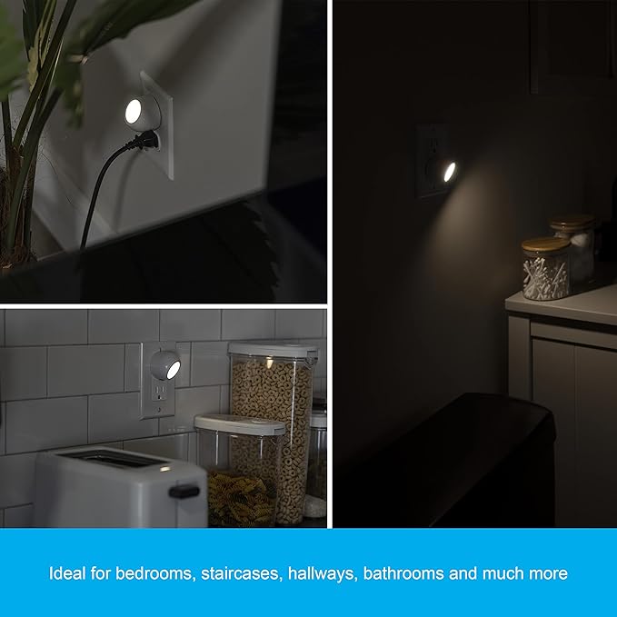 GE Rotating Plug in Night Light, Home Decor, Apartment Essentials, LED Lights for Bedroom, Ambient Lighting, Dusk to Dawn Sensor, Nightlight, Bathroom, Dorm Room, 2 Pack 31533