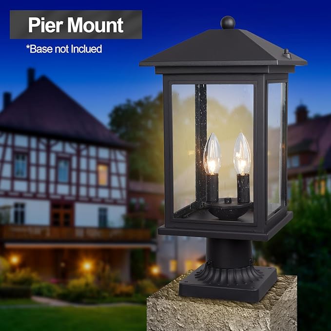 Treekee Outdoor Post Light, 18 Inch Lamp Post Light Fixture, 2-Light Modern Waterproof Outside Post Lantern Column Lights, Exterior Pole Lighting Pillar Lantern for Yard Garden