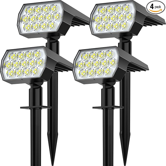 Solar Spot Lights Outdoor, 4 Pack Outdoor Solar Lights for Yard, 4 Lighting Mode Solar Landscape Spotlights with Auto On/Off, Waterproof IP65 Wall Lights for Garden, Walkway (65 LED, Cool White)