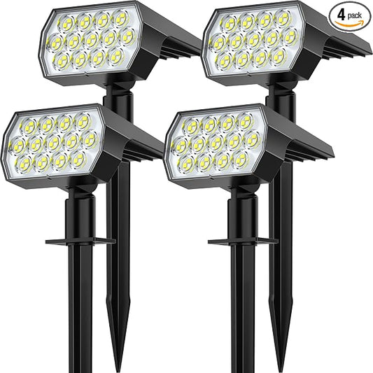 Solar Spot Lights Outdoor, 4 Pack Outdoor Solar Lights for Yard, 4 Lighting Mode Solar Landscape Spotlights with Auto On/Off, Waterproof IP65 Wall Lights for Garden, Walkway (65 LED, Cool White)