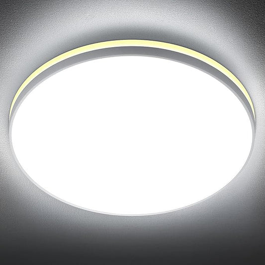 SunRider LED Flush Mount Ceiling Light Fixture with Night Light, 6000K Cool White, 12 Inch 24W 2400LM Round Dimmable Flat Ceiling Lamp for Living Room