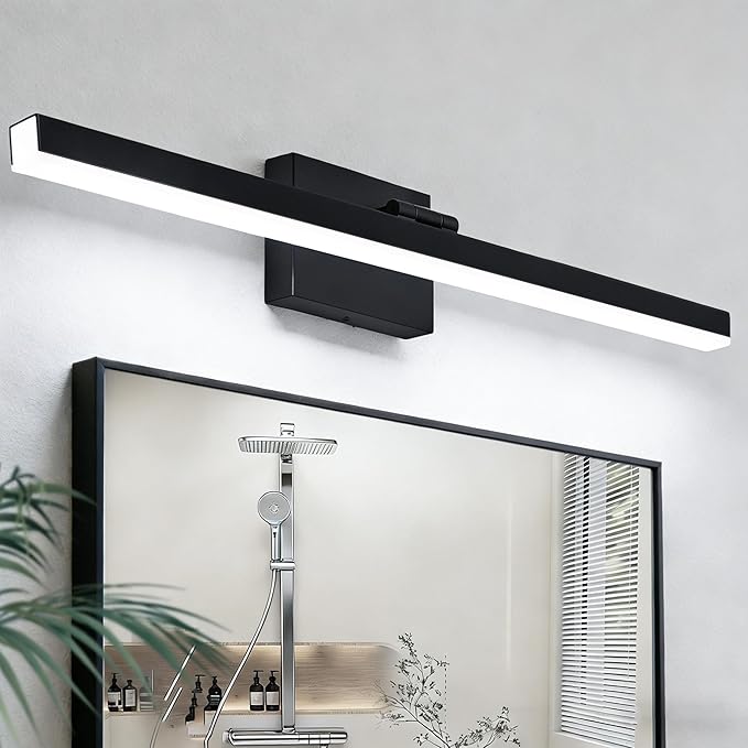 IZORRO Modern Bathroom Vanity Light 32 inch, Rotatable, 24W Dimmable Led Bathroom Light Fixture Over Mirror, Black Vanity Light Bar (Cool White 6000K)