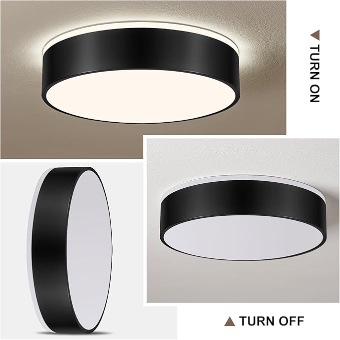 YURNYQ Black LED Flush Mount Ceiling Lights, Modern Dimmable 5CCT Close to Ceiling Light, Simple Overhead Round Kitchen Lighting Fixtures for Bedroom Hallway Entryway Living Room, 15.8 Inch
