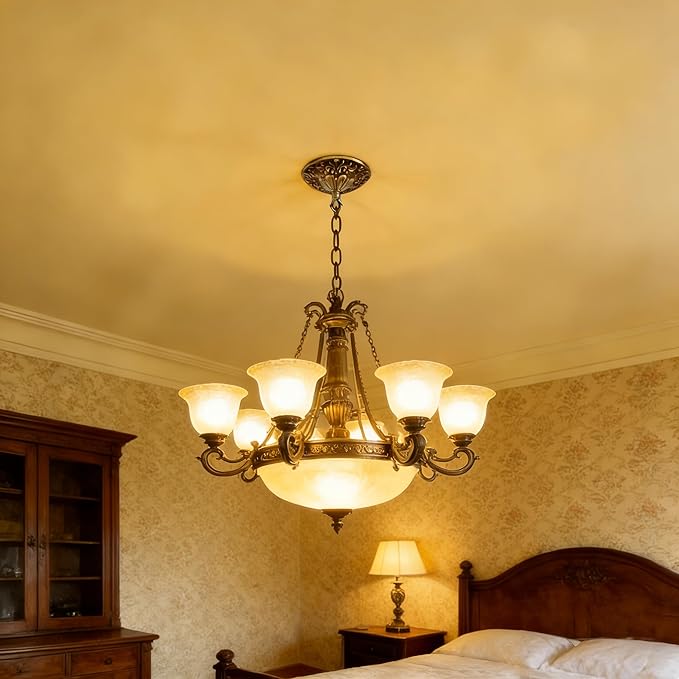 5.51" All Copper Ceiling Canopy Cover Plate, Black & Gold Retro Solid Brass Carved Heavy Duty Chandelier Canopy Fixing Base, Light Canopy Kit, Chandelier Parts with Dual Types Ceiling Hooks for Lights