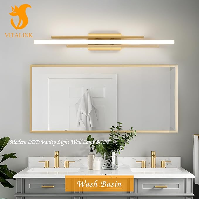 Modern Gold Vanity Light Bathroom Wall Light Fixtures Over Mirror 35 Inch Long Dimmable 3-Light LED Bathroom Wall Lighting 5CCT(3000K/3800K/4500K/5200K/6000K)
