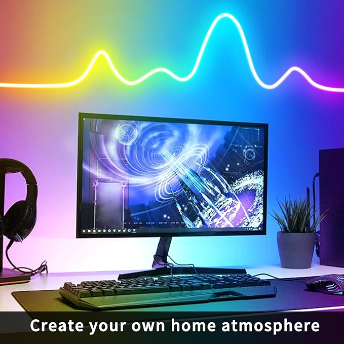 50ft LED Neon Lights with Remote and APP Control, IP65 Waterproof Flexible Neon Strip Lights 24V RGB LED Rope Lights for Bedroom,Living Room,DIY Decoration（with Snap &Screws）