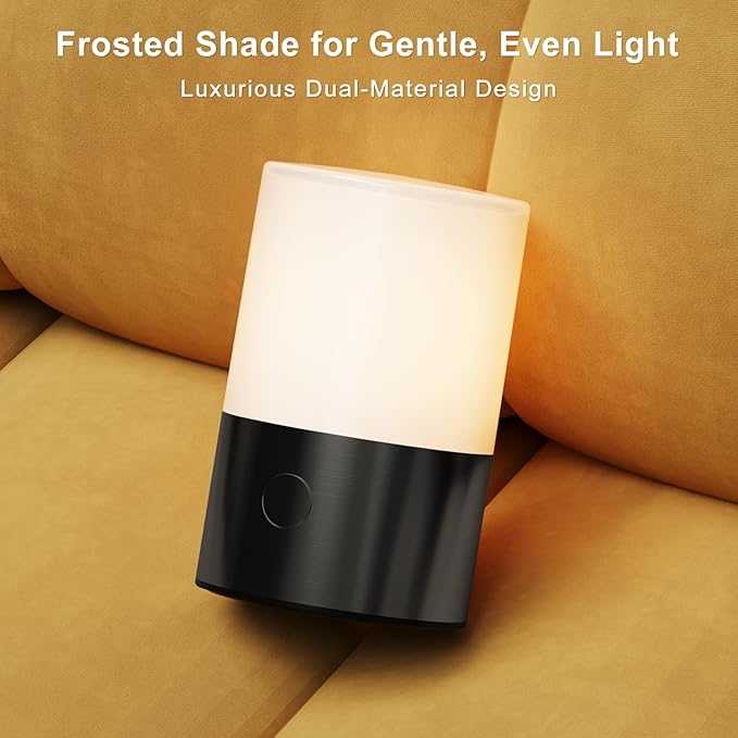 Small Table Lamp - Rechargeable, Portable, Up to 20-Hour Battery Life, 10 Brightness Levels, Auto-Off Timer, Waterproof, Warm Light for Bedside, Travel, Camping & Décor-Matte Black