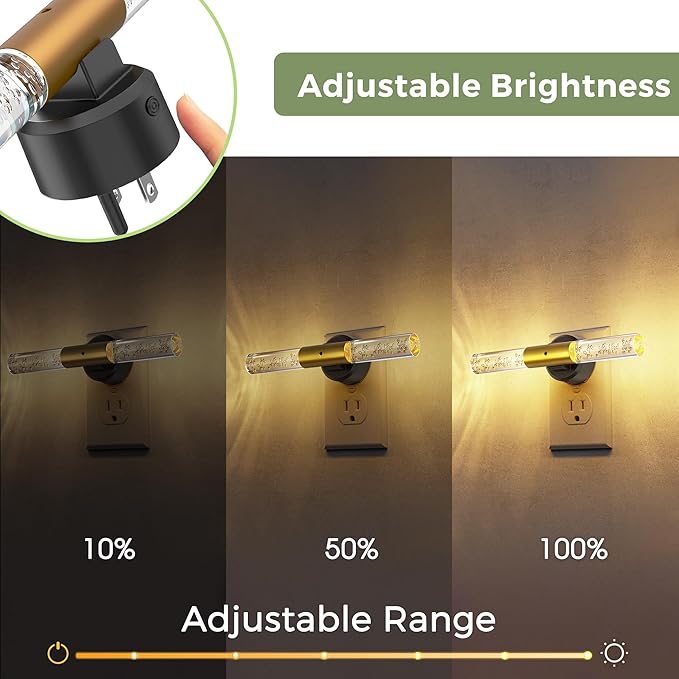 L LOHAS LED Night Light, Rotating Night Lights Plug into Wall, Light Sensor, Soft White 3 Level Dimmable LED Nightlight Plug in, Acrylic Bubble Mini Light for Bedroom Bathroom Hallway Adults, 1 Pack