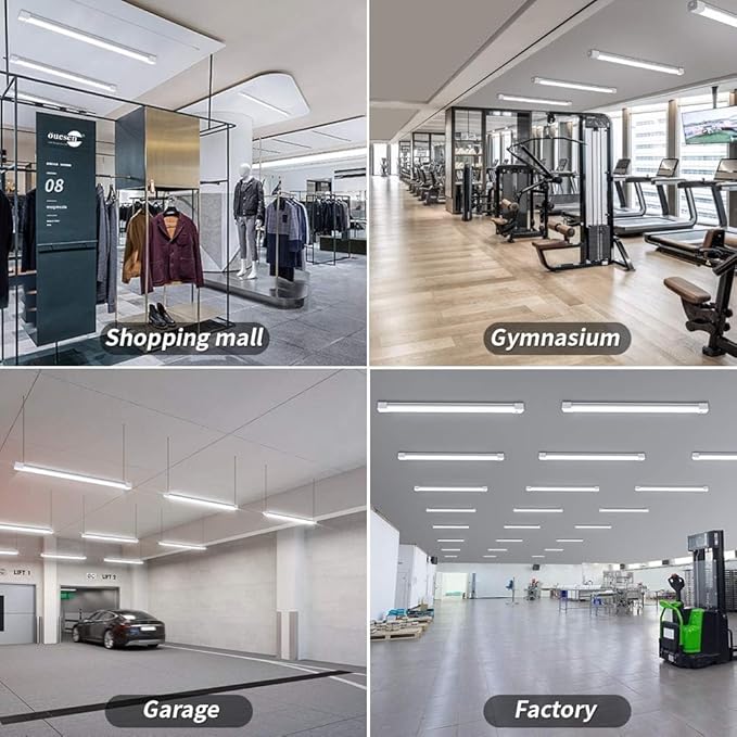 LED Shop Light Fixture 4FT Plug in Ceiling Lights Linkable LED Tube Light 5000K Plug in Light Fixture for Bathroom Garage Overhead with ON/Off Switch