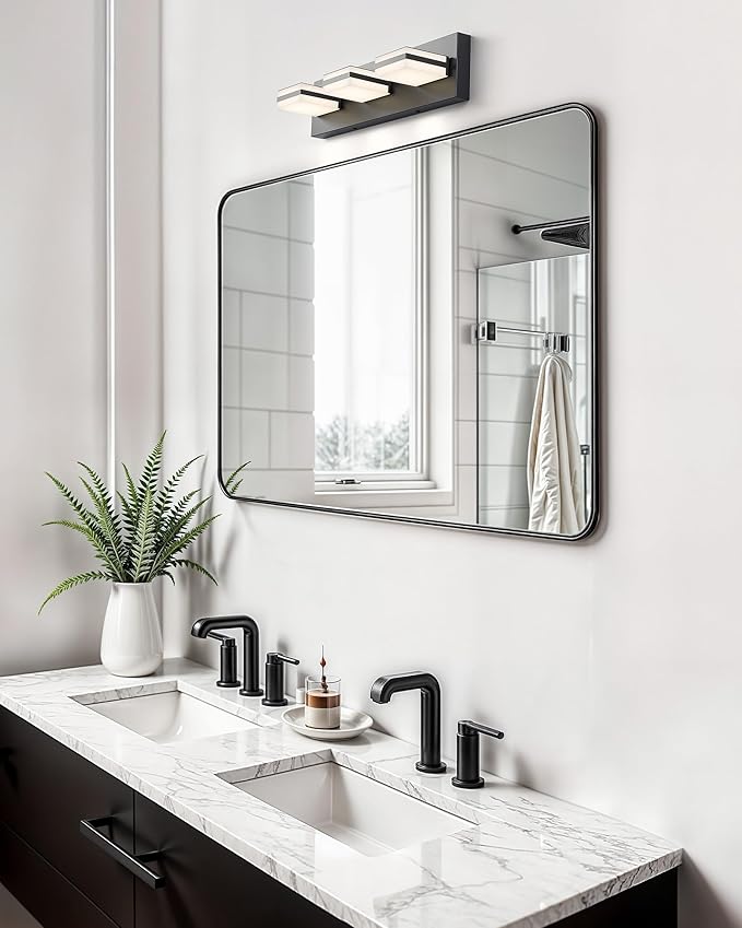 VONLUCE Bathroom Vanity Light Fixture, 3-Light Modern LED Vanity Lights, 3CCT Adjustable Bathroom Light with Memory Function Rotatable Shades, 18" Wall Lighting Fixture Over Mirror, Matte Black