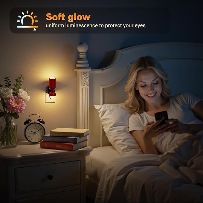 JandCase Night Light, Night Lights Plug Into Wall, 3000K Warm White, 0-100LM Adjustable Brightness, Dusk to Dawn Sensor, 2 Pack Plug in Night Light for Bedroom, Stairway, Bathroom, Hallway
