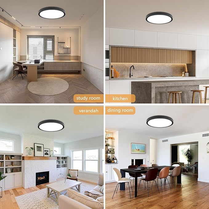 20 Inch LED Flush Mount Ceiling Light, 40W, 4350LM, 3000K/4000K/6000K CCT Selectable Super Slim Round Flat Panel Light for Living Room, Bedroom, Kitchen, Black