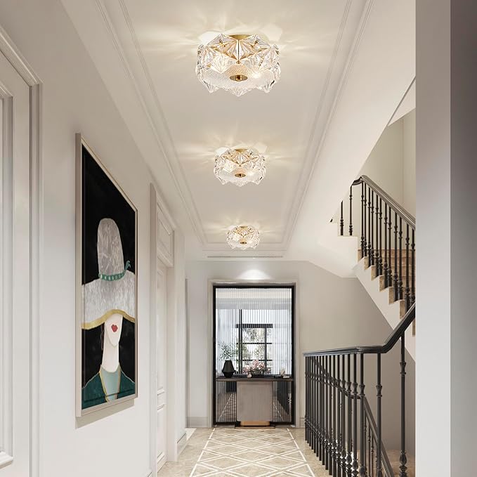 AGV LIGHTING CL058 Flushmount Ceiling Light Fixture, Close to Ceiling, Modern Design, 2-Lights, D9 x H5, Perfect for Living Room, Shield Shaped Glass Shade & Gold Finish Frame