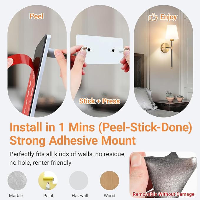 Peel and Stick Wall Sconces, Stick On Wall Sconce Set of 2, Battery Operated Wireless Adhesive Wall Lights, Corn Bulb with 10000mAh Battery, Easy Install for Bedroom Living Room Wall Decor