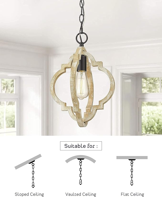 2Pack Wood Pendant Lights Kitchen Island, Farmhouse Pendant Lighting Fixtures, Adjustable Height Hanging Pendant Lights for Foyer, Dining Room, Entryway