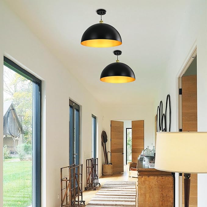 Black-Farmhouse Pendant-Light Hanging-Lamp Fixtures - 20 inch Kitchen Island Pendant Lights Industrial Dome Ceiling Lighting Dining Room Large Vintage Light for Indoor Black and Gold