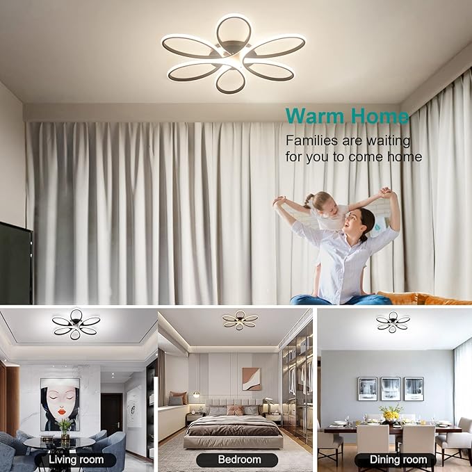 Modern LED Ceiling Light, 35 inch 110W, Dimmable Chandelier with Remote/APP Control for Living Room, Dining Room, Bedroom, Kitchen & Home Lighting