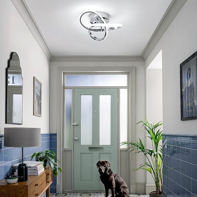 EIDISUNY Modern LED Ceiling Lights, 9.5in Chrome Hallway Ceiling Light fixtures 22W Cool White 6000K, Flush Mount Ceiling Light for Kitchen,Aisle, Entrance, Bedroom, Bathroom, Living Room