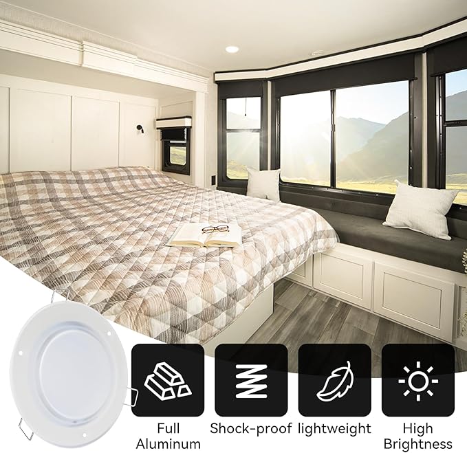RV Boat Recessed Ceiling Light, 4.5Inch RV Interior Puck Light 12V, 600LM Camper Lighting Fixture for Motorhome Caravan Trailer Boat