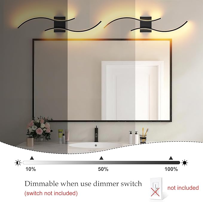 KARTOOSH 2 Pack Black Light Fixture Hardwired Bathroom Vanity Lights Fixtures Over Mirror 31.5 Inch 3CCT Dimmable Modern Wall Lights for Mirror Kitchen Living Room Cabinet Porch Hallway