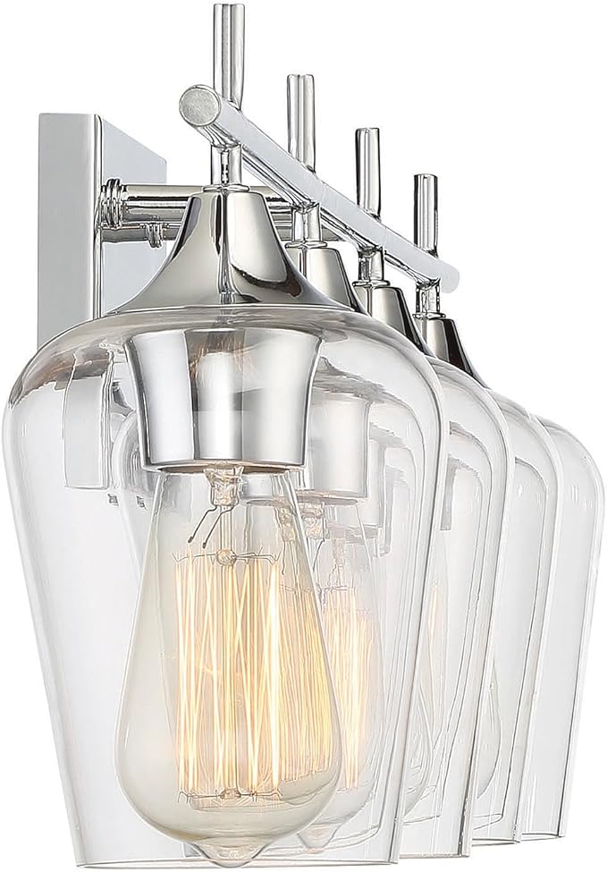 Savoy House 8-4030-4-11 Octave Bohemian Clear Glass Bathroom Vanity Wall Light, 4-Light 240 Total Watts, 10" H x 29" W, Polished Chrome