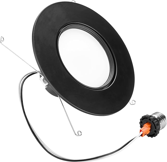 Maxxima 5 in. and 6 in. Rotatable LED Retrofit Downlight Gimbal, 1150 Lumens, 11 Watts, 5 CCT 2700K/3000K/3500K/4000K/5000K, Dimmable, Aluminum Black Trim
