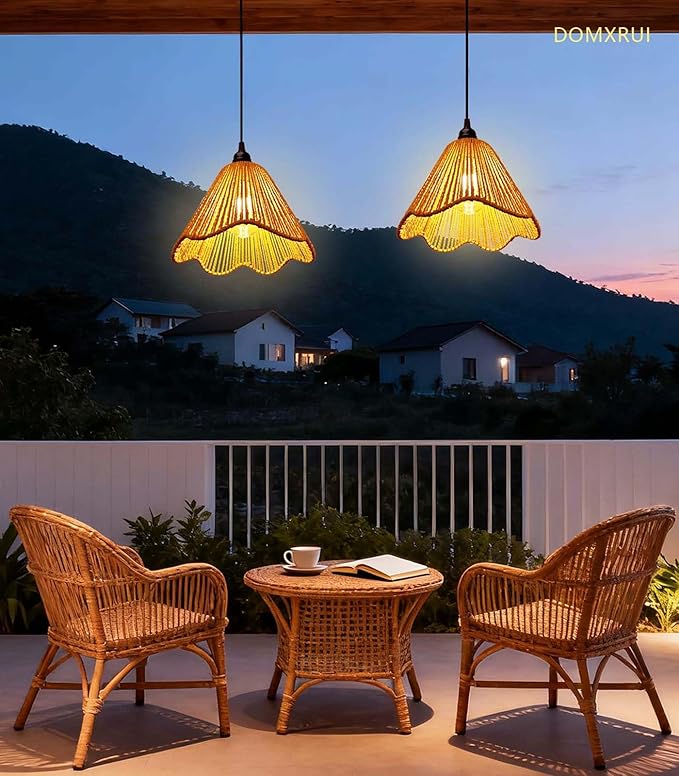 Solar Chandelier Outdoor Waterproof, Gazebo Lights Solar Powered with Remote Control, Boho Hanging Pendant Light for Porch, Patio, Pergola, Shed, Chicken Coop, Balcony(2 Lights)