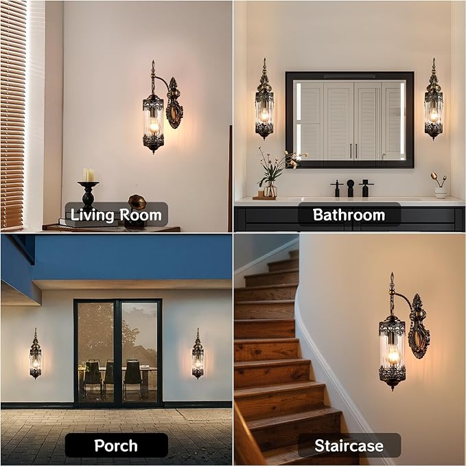 Rustic Wall Sconce with Clear Glass,Vintage Antique Gothic Wall Light Fixture E26 Mid Centry Lantern Bedside Sconces Wall Lighting for Living Room Bathroom Hallway Mirror