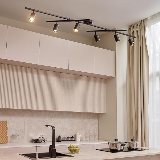 Globe Electric 59463 6-Light Track Lighting, Matte Black Finish, Center Swivel Bars, Adjustable Heads, Dimmable, GU10 Base, Modern Industrial Design