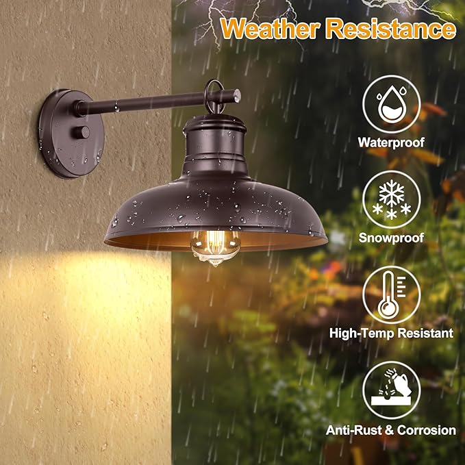 Bosceos 2-Pack Brown Wall Sconces, Farmhouse Exterior Barn Light Fixtures, Outdoor Wall Lights with E26 Socket, Anti-Rust Waterproof Exterior Wall Lantern for House Patio Porch Doorway Garage