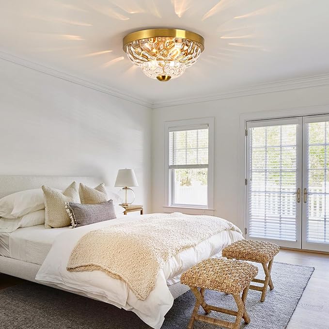 Flush Mount Ceiling Light Fixtures, 2-Light Ceiling Mount for Farmhouse with Seeded Glass Lampshade, Industrial Flush Mount Light Fixture Farmhouse for Hallway, Kitchen, Entryway,Bedroom