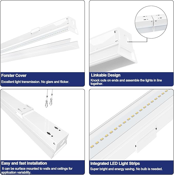 ANTLUX 8FT LED Shop Light Fixture, 110W LED Strip Light, 12200 LM, 5000K, 8 Foot Led Linear Lights, Linkable led Lighting for Garage Warehouse Workshop, Fluorescent Tube Replacement, 2 Pack
