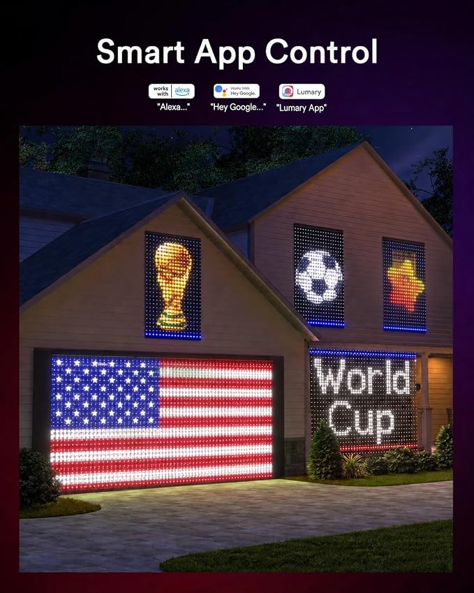 Lumary WiFi Smart Curtain Lights, World Cup Decor Curtain Lights with APP & Remote Control, DIY Color Changing, Pattern GIF Display for Outdoor Indoor, 6.9 x 5FT, 540 RGB LED